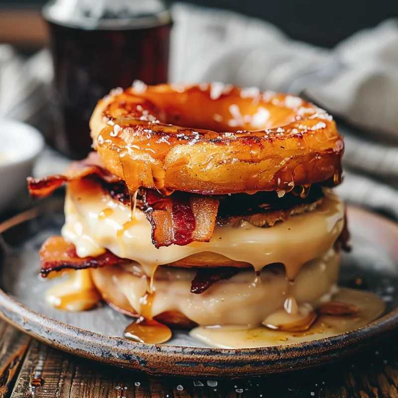 Donut grilled cheese with bacon + maple glaze